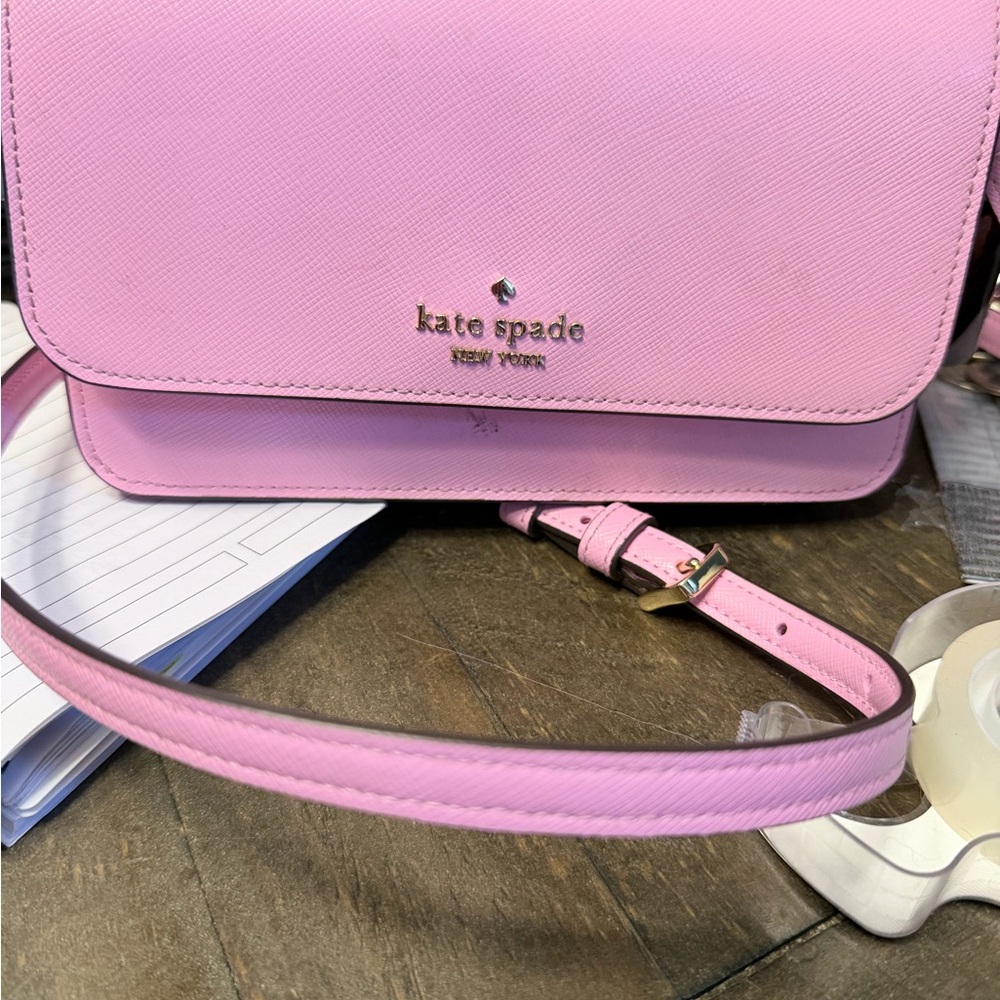 Kate Spade Saffiano Leather Flap Crossbody in Blush with matching wallet